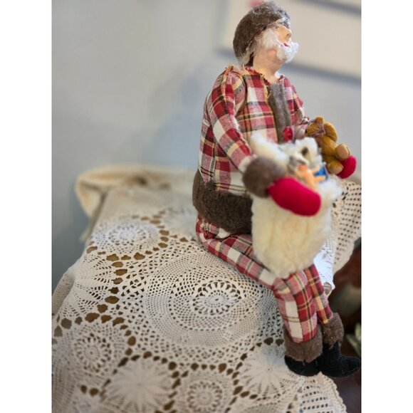 Handmade Vintage Christmas Shepherd Doll Plaid Wool Collectible Folk Art Shelf S - Picture 2 of 7